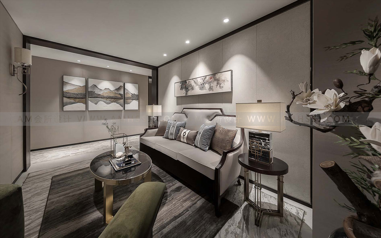 AM DESIGN | Living room design of model room in Beijing Shanshui Wenyuan Sales Office