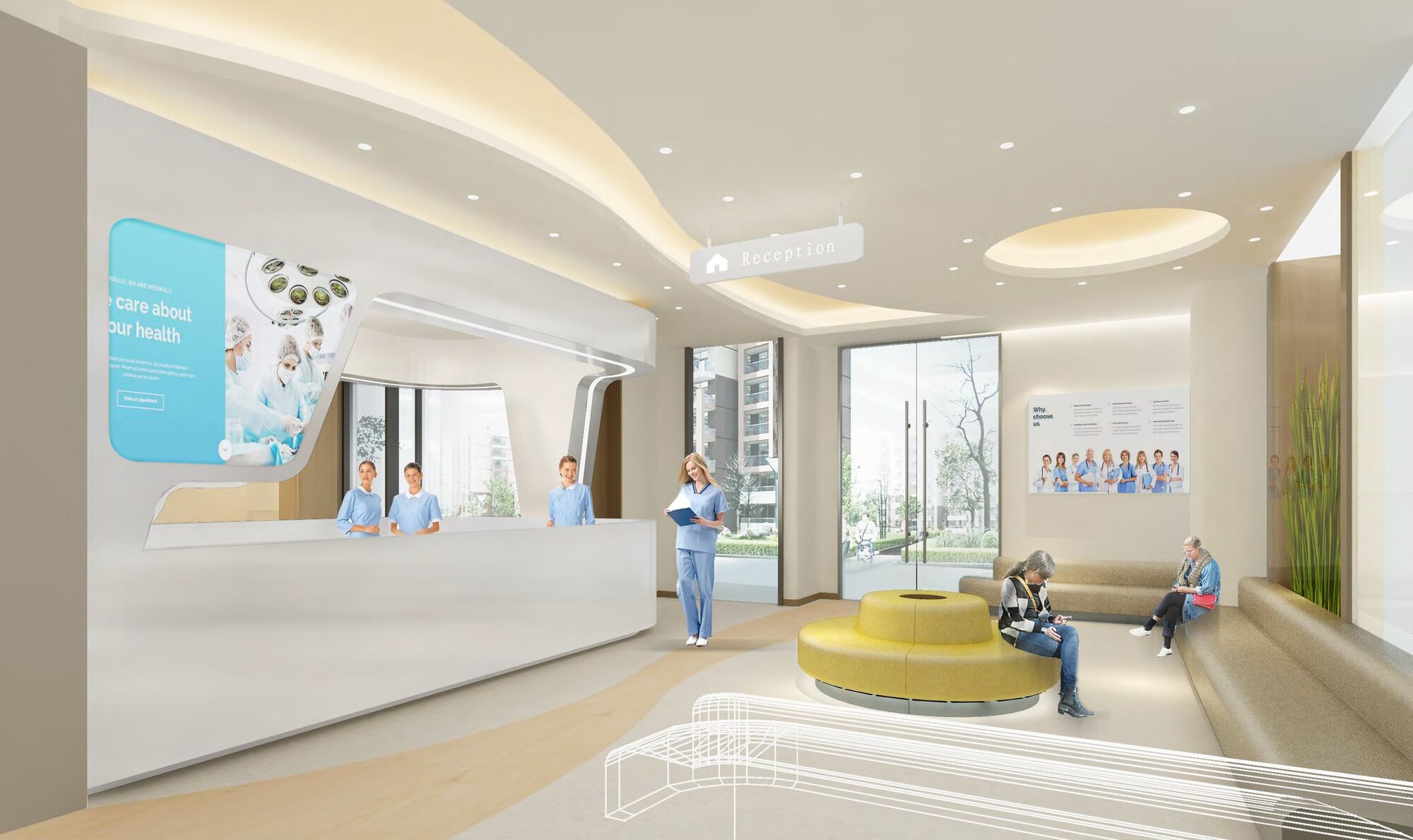 Front desk design of Huihe maternity and confinement center